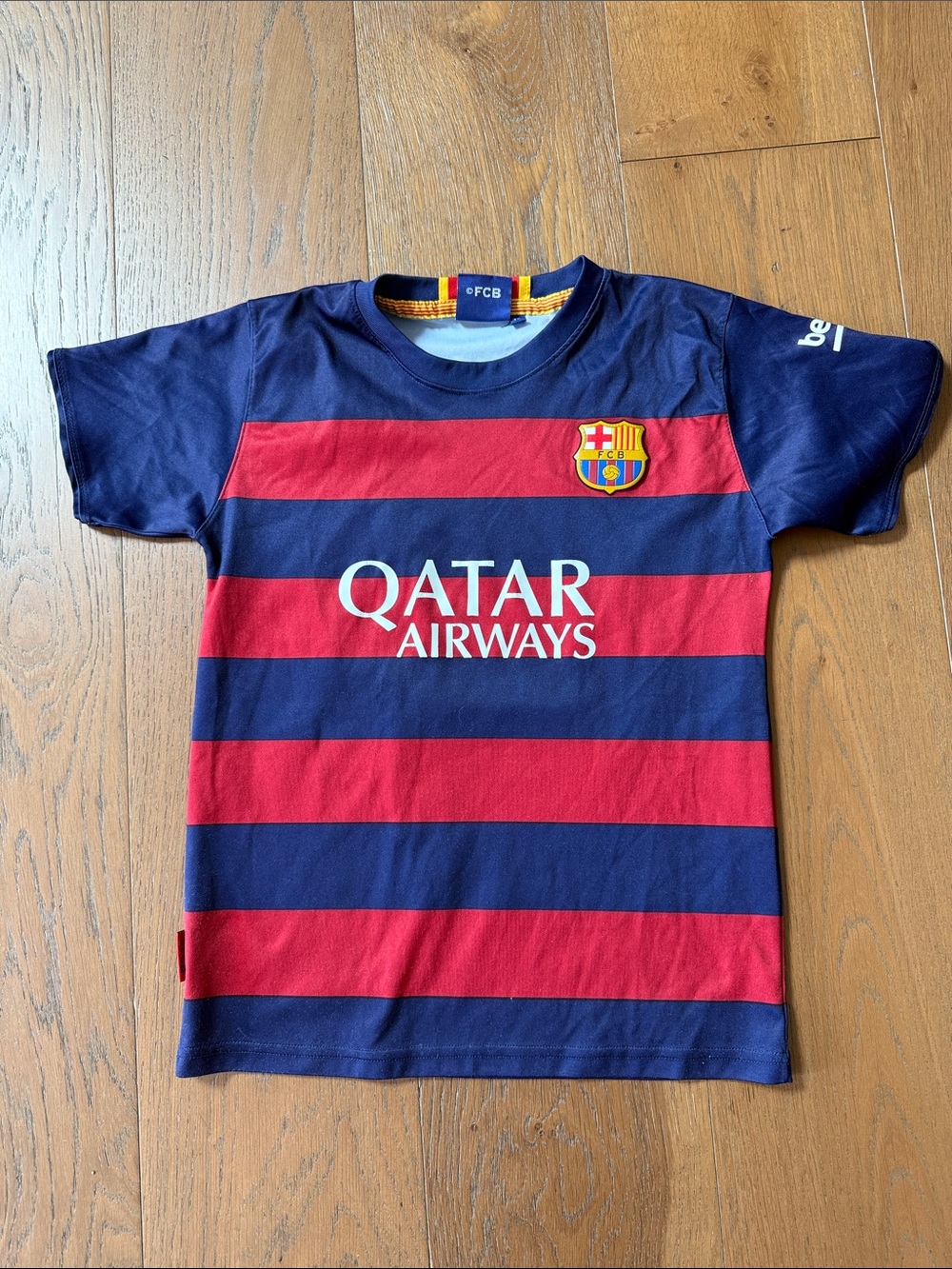 FCB navy red striped messi jersey